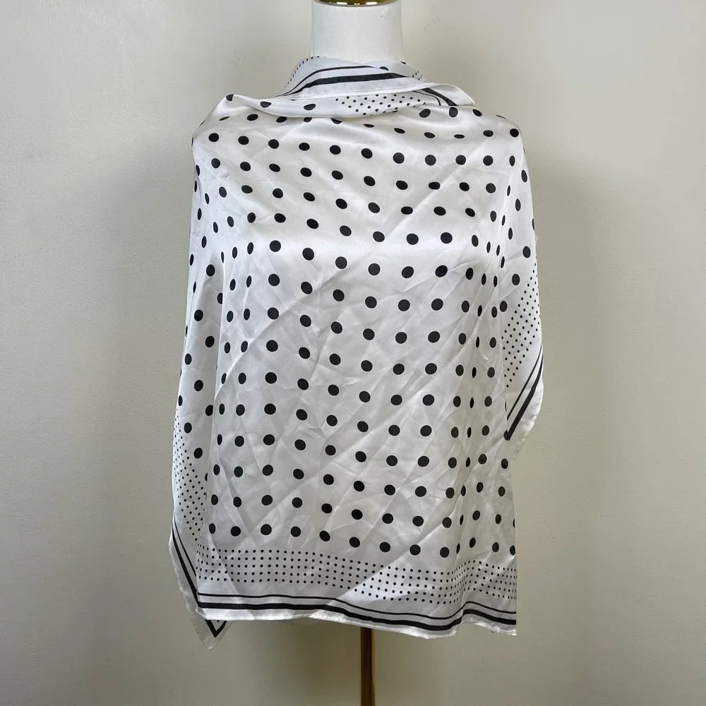A‎ New Day Polka Dot Scarf Women White Black Striped Satin Recycled Polyester